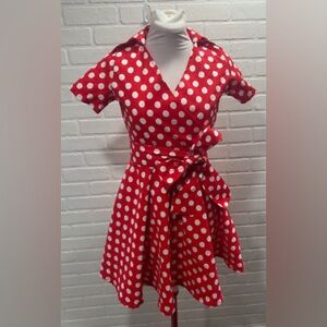 Red polka dot dress.